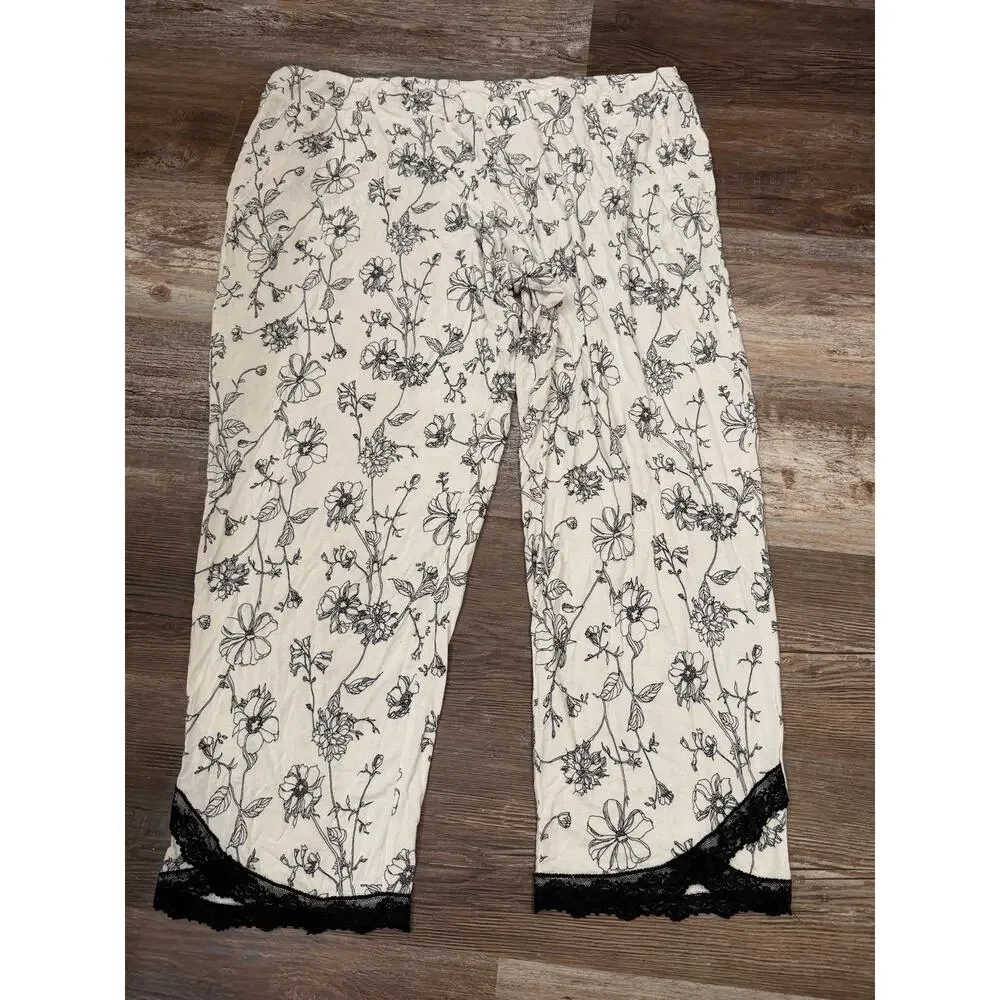 Soma short sleeve/capri leg flower lace cool pajama set white black sz XXL EUC